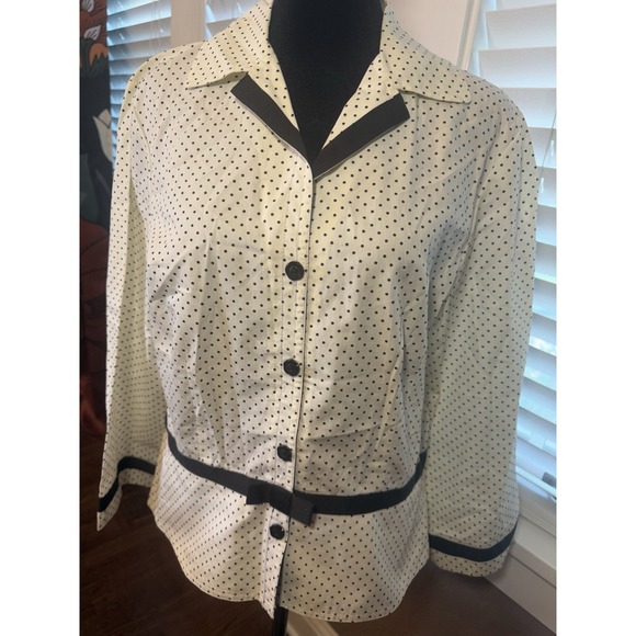 Judith Hart Collection Vintage Blk White Polka Dot Button Down Blouse W/ Bow 10 - Picture 8 of 9